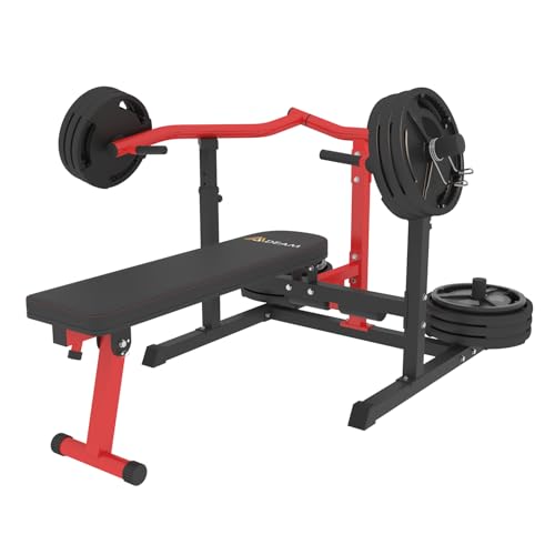 Chest Press Machine, 2"*2" Chest Workout Equipment with Independent Converging Arms Adjustable Incline Bench for Chest & Arms, AB Workouts, Shoulder - color: Red