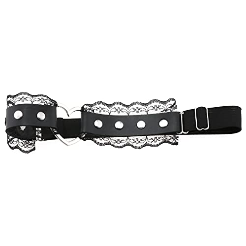 Adjustable Elastice 2 Rows Leather Leg Harness Garter Belt Punk Gothic Thigh Ring Garter - color: Black Lace With Heart