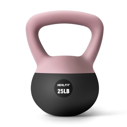 NEALFIT Soft Kettlebell 5LB/10LB/15LB/20LB/25LB, Kettlebells for Home Gym Strength Training, Anti-Slip Fitness Weights for Men Women - color: 25LB Pink-Graphite Black