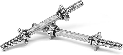 Yes4All Threaded Dumbbell Handles, Adjustable Dumbbell Bar Pair, 14/16/18/24-Inch Sizes, Fits 1" or 1.15" Plates, Non-Slip Grip, Secure Star-Lock Collars - color: 16"- Chrome - Silver, size: 1 inch