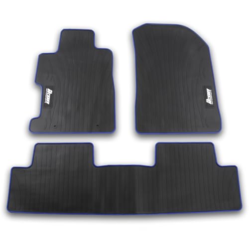 Fit 2006-2011 Honda Civic Coupe & Sedan Floor Mat Black w/Blue Edge | IKON MOTORSPORTS, All Weather Easy Clean Interior Car Carpets Full Set 3 Pieces - color: Black W/ Blue Edge