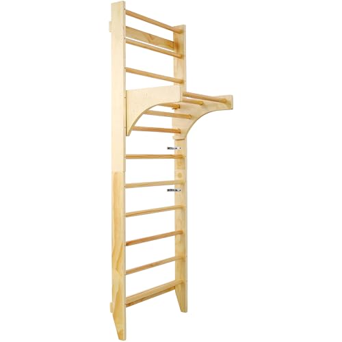 Wall Mounted Swedish Ladder & Pull Up Bar - Professional Stall Bars for Physical Therapy & Home Gym - High Weight Capacity Wooden Training System for Rehab & Strength Exercises