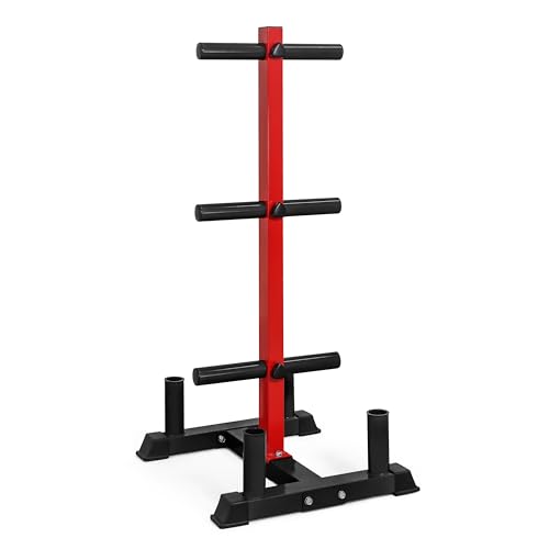 CAP Barbell Olympic Bumper Plate Tree Rack with Weight Plate Posts and Barbell Storage Holders – Multiple Options – Heavy-Duty Steel Gym Organizer for Olympic Plates and Bars