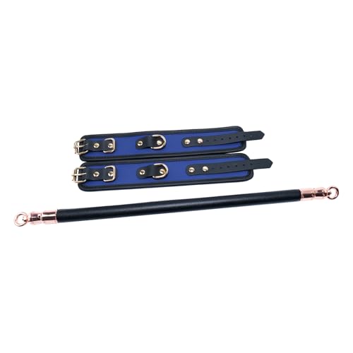 Spreader Bar Wooden Black PU Bar Home Gym with 2pcs Furry Black Adjustable Straps,Sports Aid Training Fitness Gear Pilates Aid Kit,Indoor Yoga Set - style: Black+Blue Kit