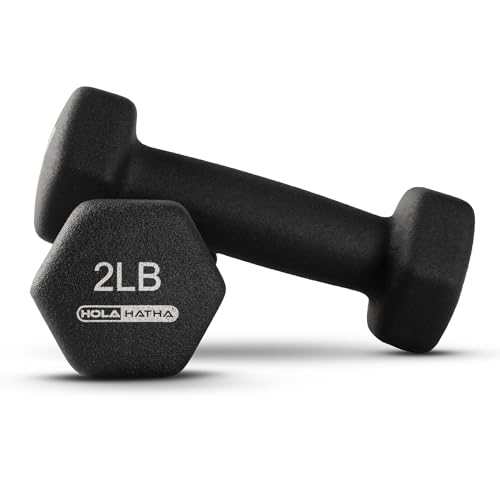 HolaHatha 1, 2 and 3 lb Neoprene Dumbbell Strength Training Weight Set with Rack - color: Black, size: 20 LB