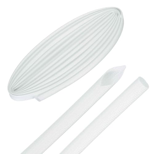 MECCANIXITY 10ft Braided Cable Sleeve, 9/32" ID 200C Heat Resistant 1500V Fiberglass Wire Insulation Cord Protector Organizer Wires Management for Motor Engine Fuel Line, White - color: White, size: 10ft-7mm