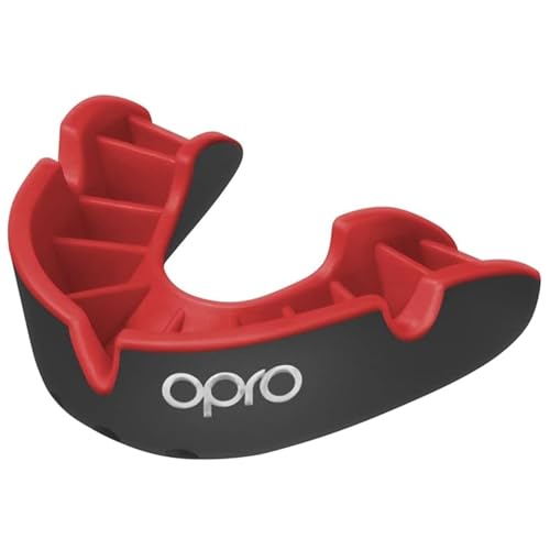 OPRO Silver Level Moldable Mouth Guard Essential Fit (Black/Red) Adult & Kids Boxing Mouthguard for MMA & Impact Sports, Easy Self-Fit Mouth Guard for Sports, Football & Hockey - Includes Case - color: Black/Red, size: Adult (Age 10+)