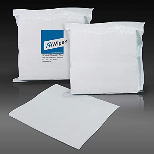 AAwipes Cleanroom Wipes Nonwoven Wipers Cellulose/Polyester Blend 12" x 12" (Grade B, 56GSM, Bag of 150 Pcs) for Lab, Electronics, Pharmaceutical, Printing and Semiconductor Industries - size: 1 Count (Pack of 150)