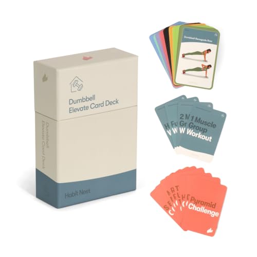 Dumbbell Elevate Exercise Cards: Home Workout Series Card Deck - Comprehensive At-Home Fitness System with 65 Exercises, 8 Bonus Challenges, and 4 Unique Workout Formats. - style: Exercise Cards