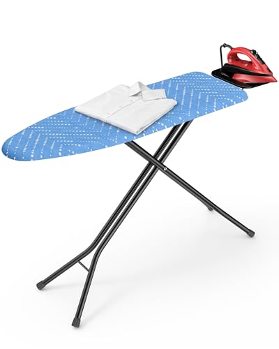 Kitsure Folding Ironing Board - Height Adjustable Iron Board in Full Size, Wobble-Free & Heavy-Duty Ironing Board with Cover and Pad for Heat Resistance, Light Blue, 43" L x 13" W x 35.8" H - color: Light Blue