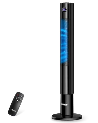 OSTBA 43" Tower Fans with Remote, 85° Oscillating Bladeless Fans, Standing Fans with Touch LED Display, 12H Timer, 3 Speeds 2 Modes Cooling 28dB Quiet Floor Fan for Bedroom, Home, Office