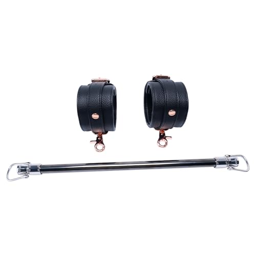 Spreader Bar Stainless Steel Vintage Black Bar with 2pcs Adjustable Straps,Sports Aid Training Fitness Gear Pilates Aid Kit, Home Restore Pilates Indoor Yoga Set - style: Fixed Silver+Black PU Kit