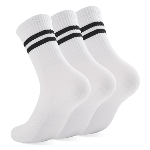 loudashuaiqi Grip Pilates Socks Non Slip Athletic Yoga Socks with Grips for Women Grippy socks for Hospital Workout Barre - style: 3pair White