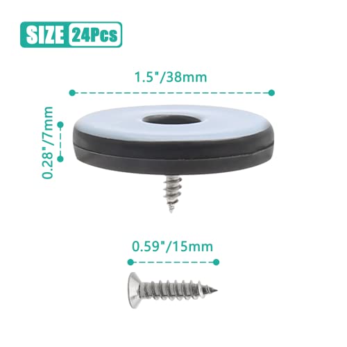 Teflon Furniture Sliders, 1-1/2 Inch Round, Grayish Blue, 24 Pcs | Screw on, Chair Sliders, For Hardwood Floors, For Carpeted Floors, For Tile Floors