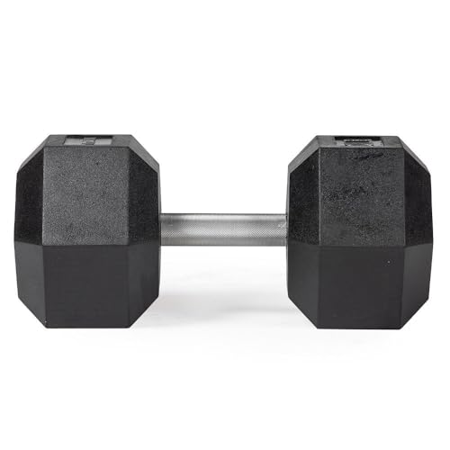 Titan Fitness 120 LB Pair Free Weights, Black Rubber Coated Hex Dumbbell, Straight Stainless Steel Handle, Strength Training, Full Body Workout