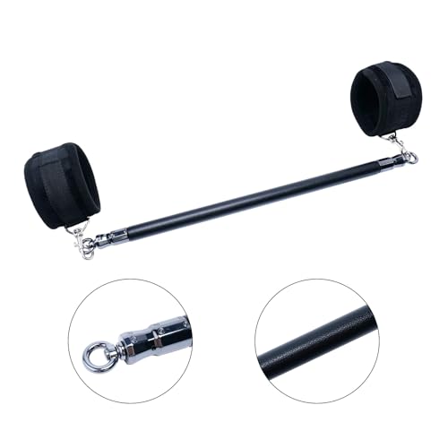 Spreader Bar Wooden Black PU Bar Home Gym with 2pcs Furry Black Adjustable Straps,Sports Aid Training Fitness Gear Pilates Aid Kit,Indoor Yoga Set - style: Black+Black Furry Kit