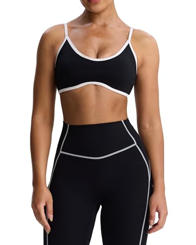 Aoxjox Lexi Lined Strappy Sports Bra | women's color block workout top,adjustable straps, removable pads, fitness athletic yoga crop tank, moisture-wicking - color: Black and White, size: X-Small