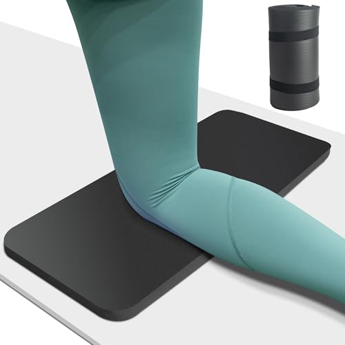 Yoga Knee Pad Cushion, 24 x 9.8 x 0.8 in Thick Mini Yoga Mat, Odor-Free NBR Workout Mat with Storage Strap, Small Exercise Mat for Yoga, Pilates, Kneeling, Planks & Home Gym - color: Black