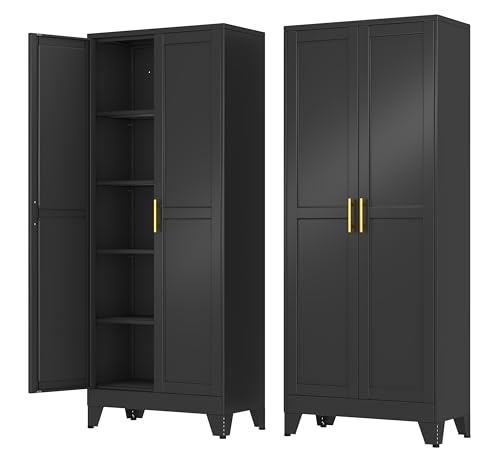 Metal Storage Cabinet with 2 Doors and 4 Adjustable Shelves - 71" Steel File Cabinet,Tool Cabinets for Office,Home,Garage,Gym,School (Black) - color: Black, size: 71H