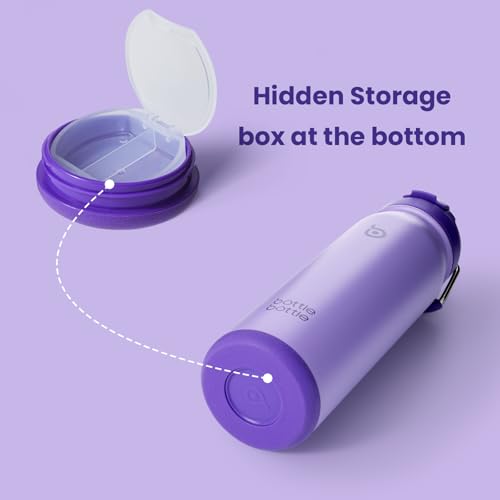 BOTTLE BOTTLE 24oz Insulated Water Bottle Stainless Steel Sport Water Bottle with Straw and Adjustable Lid Daily Pill Organizer - color: purple