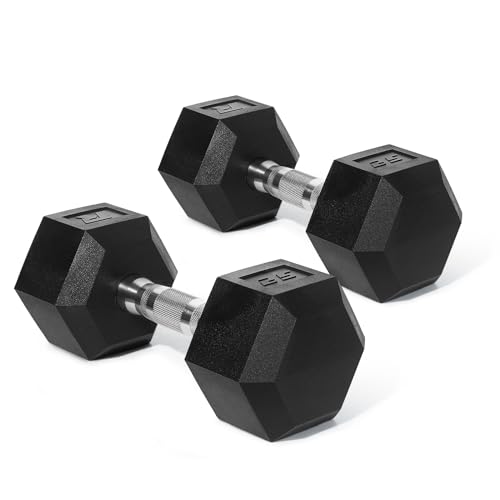 Ritfit 5-650 LBS PVC Encased Hex Dumbbell Sets with Optional Rack for Home Gym, Hand weight with Chrome Handle for Strength Training,Workouts - style: 2X25LBS