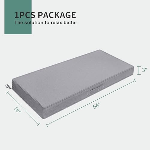 Outdoor Bench Cushion 54 x 18 inch Water-Resistant Patio Furniture Cushions for Garden Swing Porch Sofa Settee Pads with Handle and Adjustable Straps, Light Grey - color: Solid Light Grey, size: 48x18x3 Inch-Rectangle (1 Pack)
