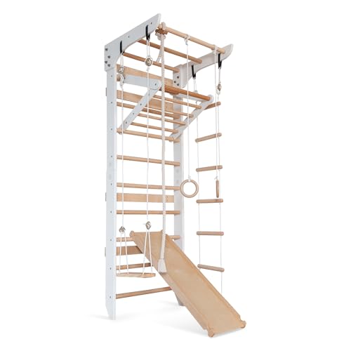 WEDANTA Wooden Swedish Ladder Wall Set – Kids Stall Bars for Exercise – Kids Swedish Gymnastic Wall Gym – Wood Stall Bar Gymnastics Playground – Best Gym for All Family - color: White