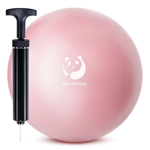 Slim Panda 9 Inch Pilates Ball - Anti-Burst Mini Yoga Ball with Needle Valve Pump - Small Exercise Core Ball for Barre, Stability & Physical Therapy - color: Light Pink