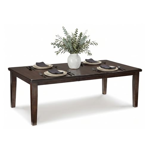 Signature Design by Ashley Haddigan Dining Room Extension Table, Dark Brown | Veneers, wood and engineered wood, Farmhouse style wood dining table, Self-storing 18-inch butterfly leaf, Kitchen table - color: Dark Brown, style: Farmhouse