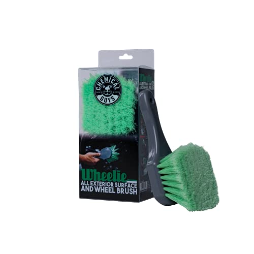 Chemical Guys, Wheelie Wheel & Exterior Brush for Rims & Tires, Soft, Green | Soft synthetic bristles clean rims, tires, grilles and emblems, safe on all wheel finishes with an easy grip - size: (Pack of 1), style: Wheelie