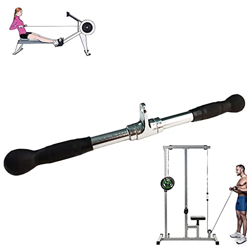 Lat Cable Machine Attachment Curl Pulldown Barbell Revolving Bar, Multi-Exerciser Cable Attachment, Solid Steel Tricep Press Down Bar with Rubber Handgrips & Revolving Hanger - color: 20 Inch