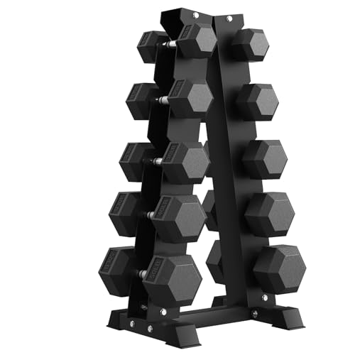 Hex Dumbbell Sets with Rack, 85-560lb Dumbbell Weight Set & Storage Rack | PAPABABE Dumbbell Set with Stand, Rubber Dumbbell Weight Set, Multiple Options Hand Weight for Strength Training - size: 320lb (15, 25, 30, 40, 50lb)x2& Rack