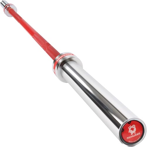 7ft Olympic Barbell 28mm 45lb – 500/700/1000LB Bar for Home Gym | Ceramic coated steel. Smooth spinning sleeves. Fits 2" plates. For snatch, clean and jerk, squats, deadlifts, bench press. - color: Silver-Red-500LBS