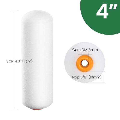 VOOMEY Mini Paint Roller Covers，High Density Foam Paint Roller，4 Inch Foam Roller Paint, 24 Pack,Fits All Flat Surfaces, Including Kitchen Cabinets, Doors, Tables, Etc. - style: 4 inch 24 pack（white）