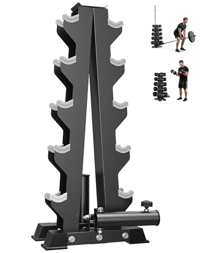 HANDBODE A-Frame Dumbbell Rack | Ideal for home gym, space-saving triangular frame, heavy-duty steel, holds multiple dumbbells securely - color: 1 X 5-Tier A-Frame with Landmine Attachment