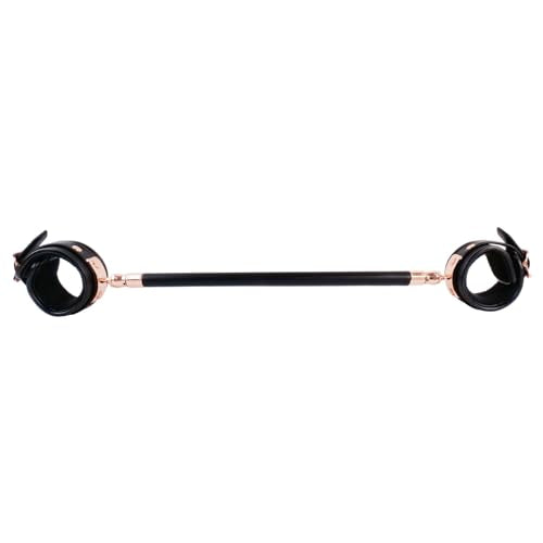 Spreader Bar Wooden Black PU Bar Home Gym with 2pcs Furry Black Adjustable Straps,Sports Aid Training Fitness Gear Pilates Aid Kit,Indoor Yoga Set - style: Integration Black-Gold+Black Furry Kit