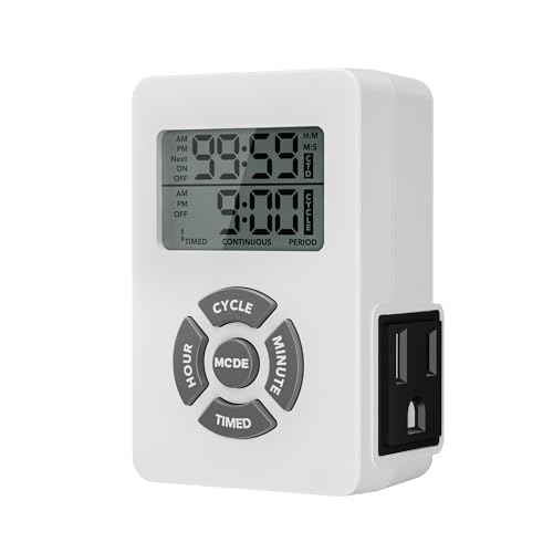 BN-LINK Digital Outlet Timer with Interval Repeat Cycle & Countdown On/Off | Multifuncitonal 24h Programmable Outlet Timers for Electrical Outlet, 3 Prong Plug-in Outlet, 125V/15A/1875W, ETL Listed - color: 3-prong Outlet(side)
