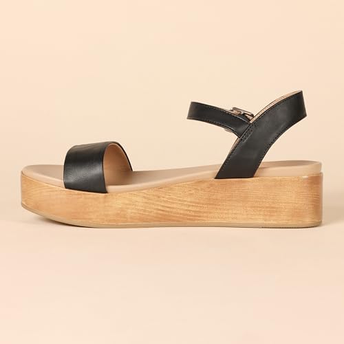 Amazon Essentials Women's Two Band Ankle Strap Open Toe Flatform Sandal - color: Black, size: 6.5