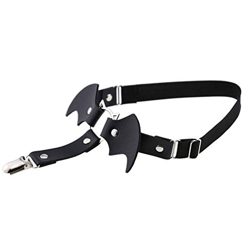 Adjustable Elastice 2 Rows Leather Leg Harness Garter Belt Punk Gothic Thigh Ring Garter - color: Black Bat Shape With Clip