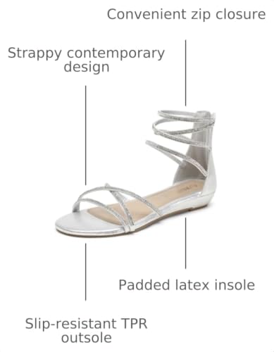 DREAM PAIRS Women's Ankle Strap Flat Sandals Summer Dressy Strappy Gladiator Rhinestones Sandals - color: Silver, size: 10
