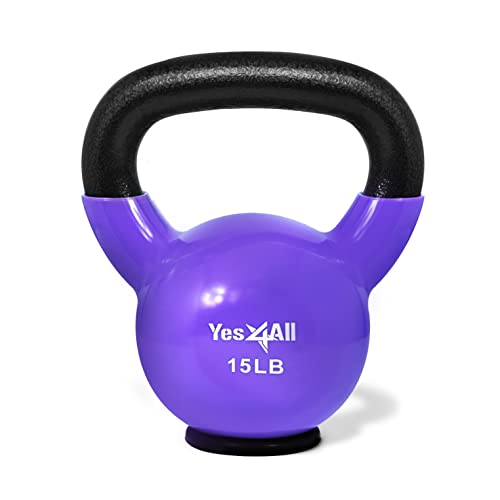Yes4All Kettlebells Rubber Base, Kettlebell Set for Women, Strength Training Kettlebells Weights (10-65 lbs) - color: D. 15LB - Violet