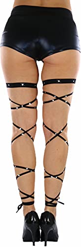 ToBeInStyle Women's Leg Wraps Ravewear Dancewear Elastic Straps Party Garter Music Festivals Costume Accessory Thigh High - color: Footless Criss Cross Tie W/ Rhinestones - Black, size: One Size