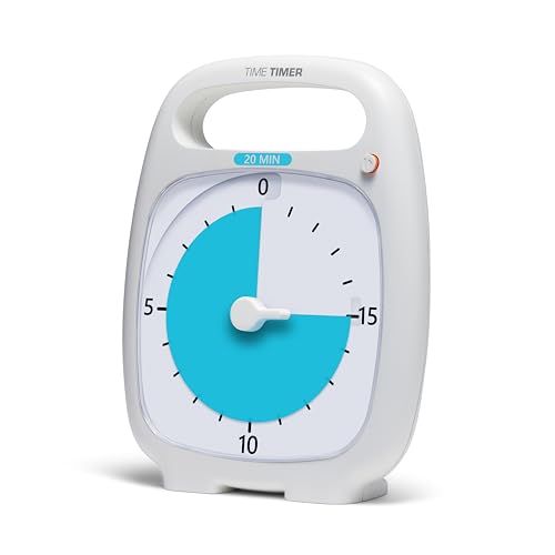 TIME TIMER Plus 20 Minute Desk Visual Timer - Countdown Timer with Portable Handle for Classroom, Office, Homeschooling, Study Tool with Silent Operation (White) - size: 5-1/2 x 7 in, style: 20 Minutes
