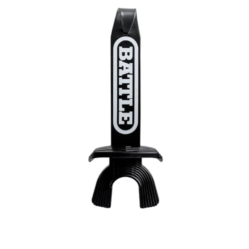Battle Speed XL Football Mouthguard with Connected Thick Strap, Advanced Composite, No Boil, for Braces, Maximum Breathability, Youth and Adult (Black) - color: Black