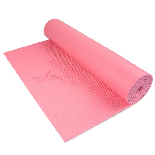 ProsourceFit Original Yoga Exercise Mat 1/4” (6mm) Thick for Comfort and Stability with Carrying Straps, Non Slip –Multiple Colors - color: Pink