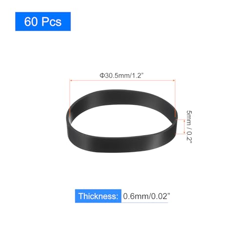 uxcell 60Pcs Silicone Rubber Bands, 5mm x 30.5mm Rubber Bands Rings Cable Ties Strong Elastic Bands Non-Slip for Cord Wrapping Bag Wraps, Black - color: Black, size: 5 x 30.5mm