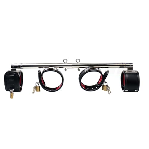 Heavy Duty Stainless Steel Expandable Spreader Bar with 4pcs PU Black--Pink Skull Pattern Detachable Adjustable Straps,Workout Bar for Home Indoor Gym Training Kit - style: Integration-SBlackRed