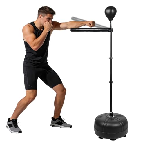 Boxing Bag with Stand, 46.4"-72.8" Height Adjustable Freestanding Spinning Bar, Boxing Reflex Bag for Home Gym & MMA Training - color: Black