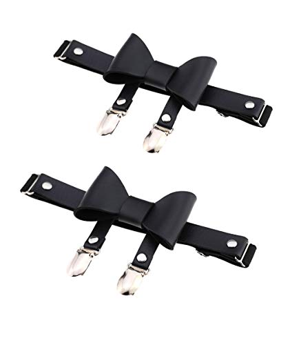 Adjustable Elastice 2 Rows Leather Leg Harness Garter Belt Punk Gothic Thigh Ring Garter - color: Black Bowknot With 2 Clips