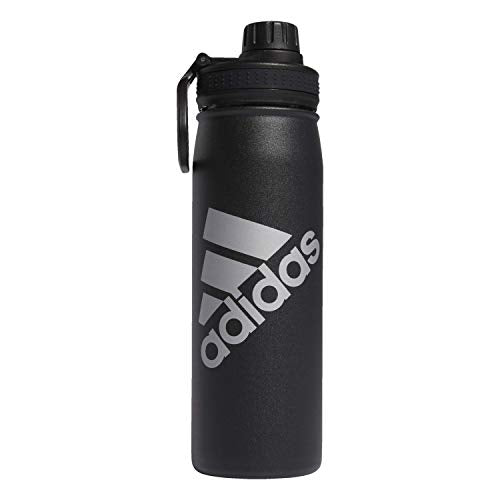 adidas Stainless Steel Metal Water Bottle 20 oz (600 mL) Screw Cap - color: Black/Silver Metallic